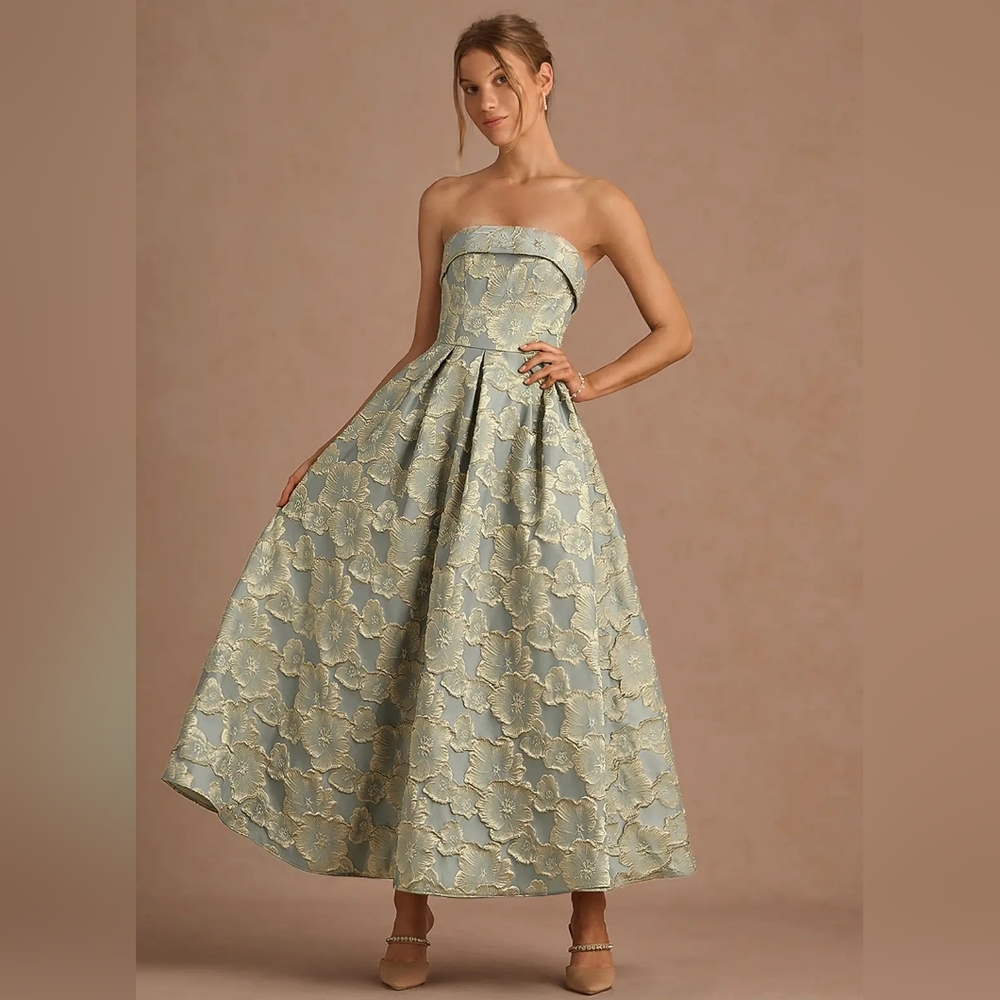 Elegant Strapless Floral Dress